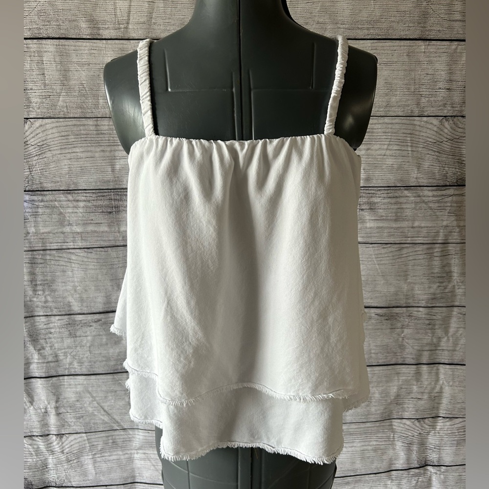 Anthropologie Cloth & Stone scrunch strap layered white tank size medium